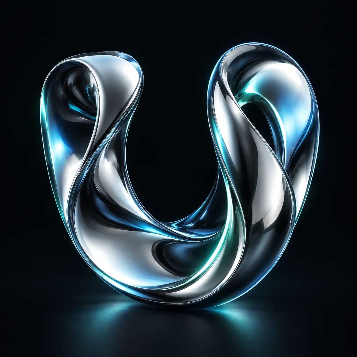 A flowing chrome loop, illuminated in silver and mint